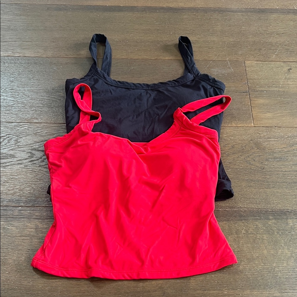 Set of 2 Unbranded Red & Black Athletic Workout Cropped Tank Tops